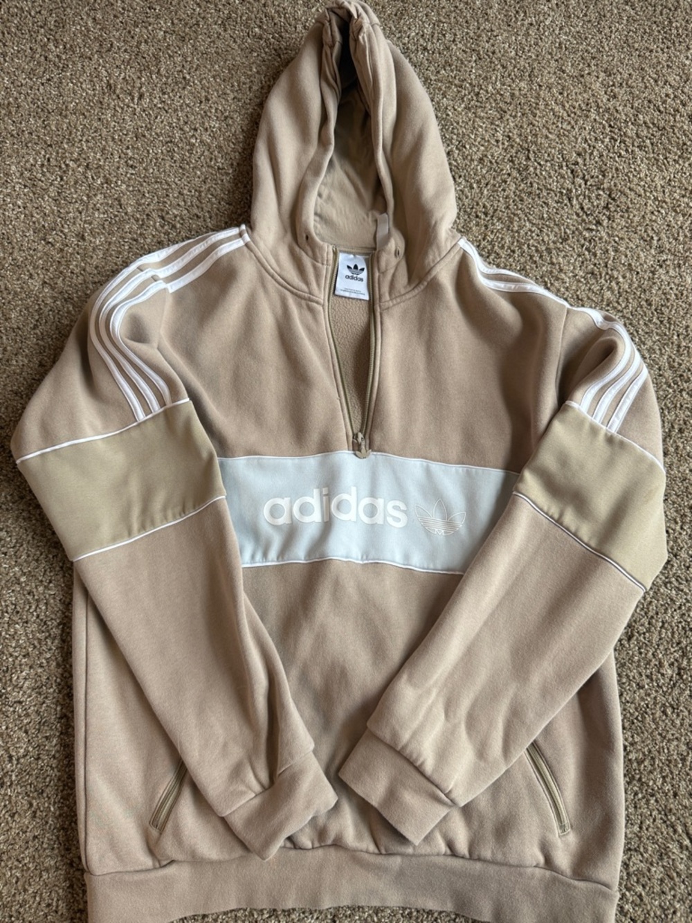 adidas Beige and White Half-Zip Hoodie